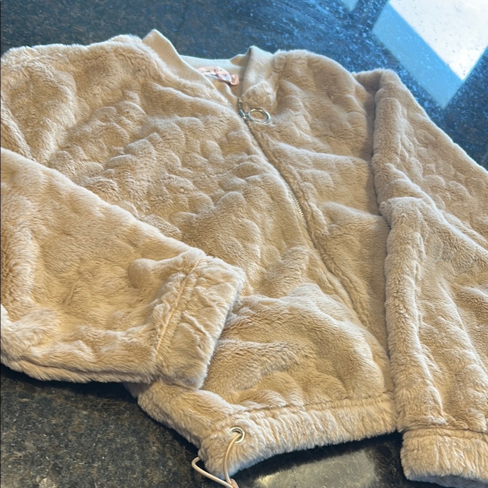 Cozy Tan Faux Fur Jacket with matching joggers